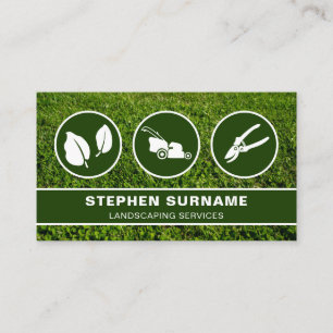Tarjeta De Visita Iconos de silueta de cuidado de césped Landscaper 