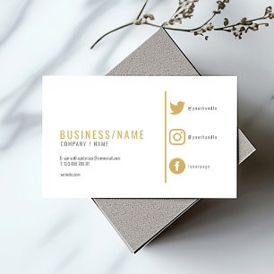Tarjeta De Visita Iconos dorados modernos de redes sociales en blanc