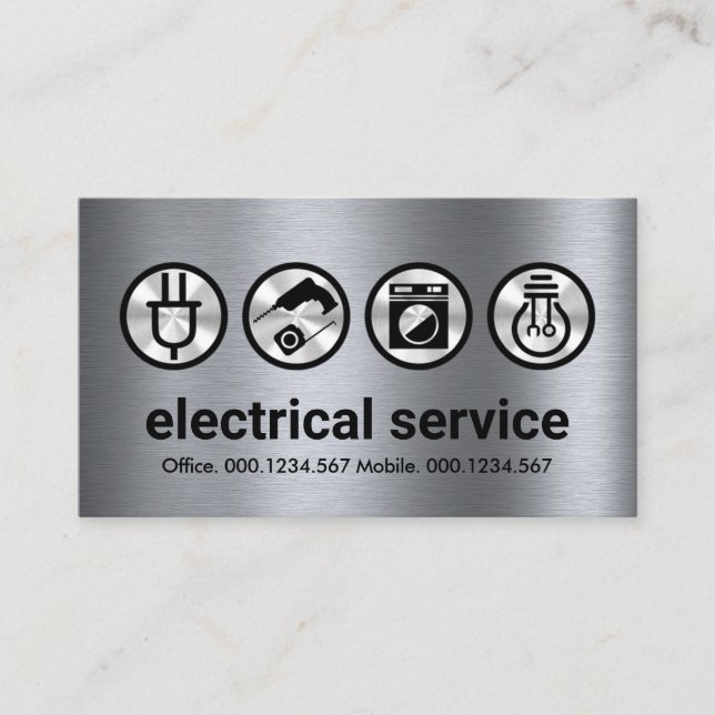Tarjeta De Visita Iconos eléctricos sencillos de plata Electric (Anverso)