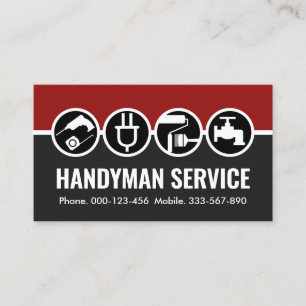 Tarjeta De Visita Iconos Handyman En Capas Gris Rojas