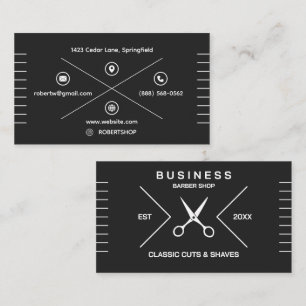 Tarjeta De Visita Iconos modernos de barbería en blanco y negro