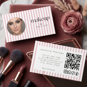 Tarjeta De Visita Iconos sociales Código QR Foto Franja Rosa Rubor M