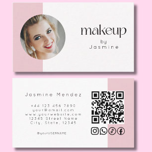 Tarjeta De Visita Iconos sociales Código QR MUA Foto Rosa Sonrosado 