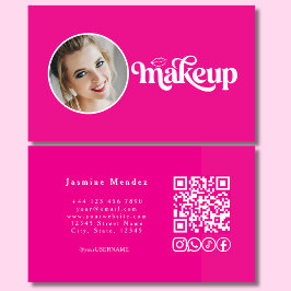 Tarjeta De Visita Iconos sociales de código QR MUA de foto rosa fucs