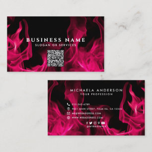 Tarjeta De Visita Iconos sociales de llamas rosadas modernas en negr