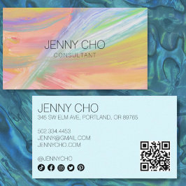 Tarjeta De Visita Iconos sociales del código QR de pintura arcoiris 