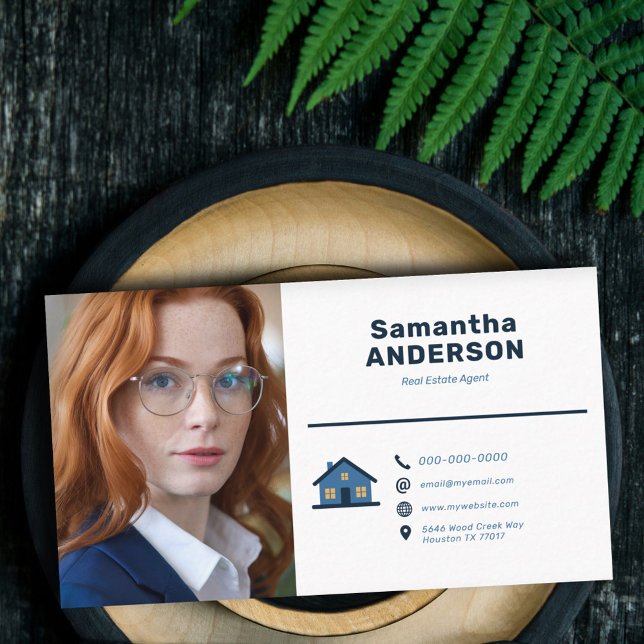 Tarjeta De Visita Iconos y foto Personalizado - Agente inmobiliario (Icons & Custom Photo - Real Estate Agent Business Card)