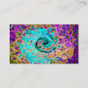 Tarjeta De Visita Icy Aqua Blue Groovy Abstract Retro Liquid Swirl