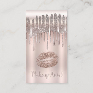 Tarjeta De Visita Icy Pink Rose Gold Lips Kiss Diamond Purpurina Dri