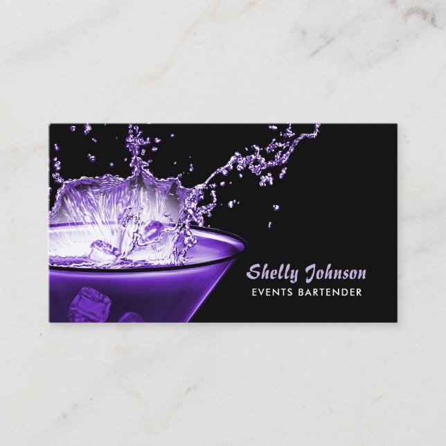 Tarjeta De Visita Icy Purple Bebida Splash Edgy Events Bartender (Anverso)