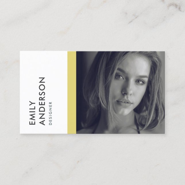 TARJETA DE VISITA IDENTIDAD DE FOTO PERSONAL SIMPLE GRIS AMARILLA MO (Anverso)
