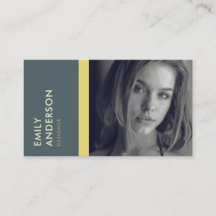 TARJETA DE VISITA IDENTIDAD DE FOTO PERSONAL SIMPLE GRIS AMARILLA MO