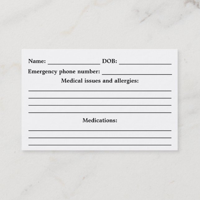 Tarjeta De Visita Identificación médica de la alarma - adaptable (Reverso)