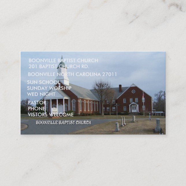 TARJETA DE VISITA IGLESIA BAPTISTA DEL NEGOCIO CARD-BOONVILLE (Anverso)