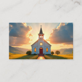 Tarjeta De Visita Iglesia blanca en un prado rural