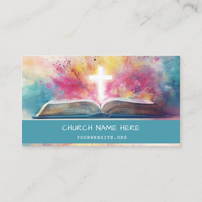 Tarjeta De Visita Iglesia Bright Blue Bible  (Reverso)