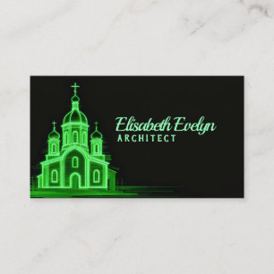 Tarjeta De Visita Iglesia de arte de línea verde sobre negro