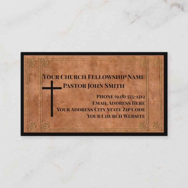 Tarjeta De Visita Iglesia de cuero marrón estampado (Anverso)