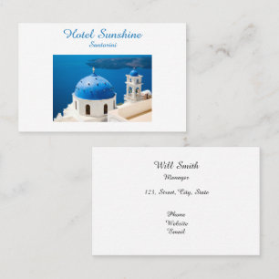 Tarjeta De Visita Iglesia de Grecia Santorini foto azul y texto