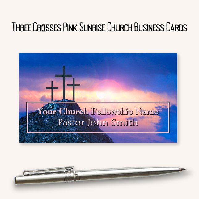 Tarjeta De Visita Iglesia del Amanecer Rosa de las Tres Cruces (Three Crosses Pink Sunrise Church Business Cards)