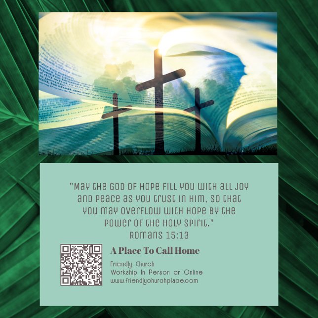 Tarjeta De Visita Iglesia religiosa de la Cruz de la Biblia Cristian (Church Religious Cross Bible Business Card with QR code and scripture. Invite people to visit. )