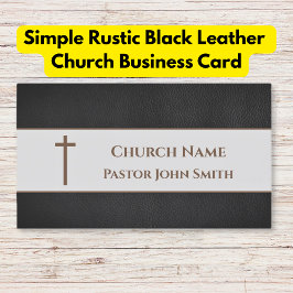 Tarjeta De Visita Iglesia rústica simple de cuero negro