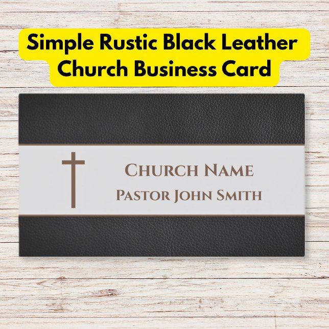 Tarjeta De Visita Iglesia rústica simple de cuero negro (Simple rustic Black Leather Church Business Card)