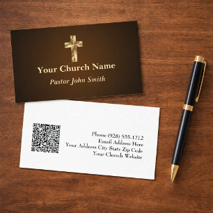 Tarjeta De Visita Iglesia Simple Elegancia Pastor Cruz de Oro