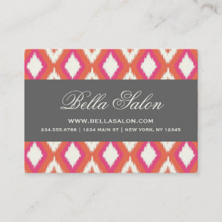 Tarjeta De Visita Ikat Chevron, tribal gris y coral