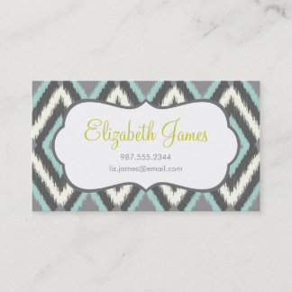 Tarjeta De Visita Ikat Chevron tribal gris y menta