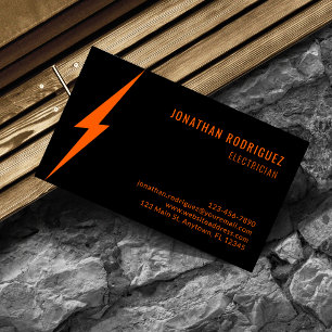 Tarjeta De Visita Iluminación Naranja Neón Moderna Electricista Pers