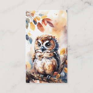 Tarjeta De Visita Ilustracion acuarela de búho de otoño
