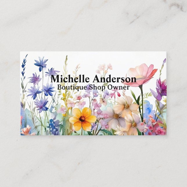 Tarjeta De Visita Ilustracion acuarela de flores silvestres (Anverso)