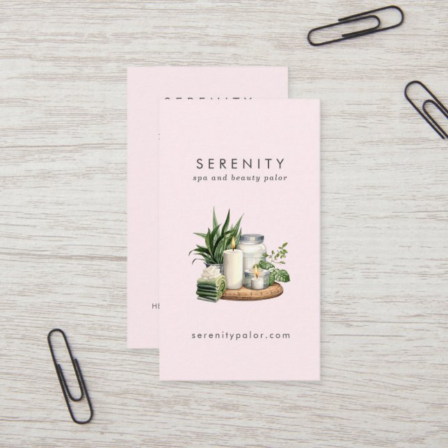 Tarjeta De Visita Ilustracion acuático moderno Rubor QR Code Spa (Anverso/Reverso In Situ)