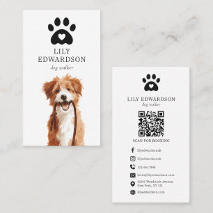 Tarjeta De Visita Ilustración adorable código QR de huella de perro 