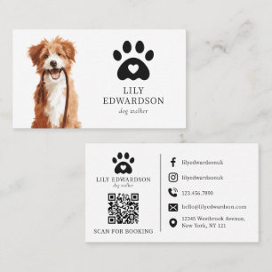 Tarjeta De Visita Ilustración adorable código QR para paseador de pe
