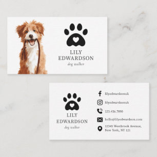 Tarjeta De Visita Ilustración adorable cuidadora de mascotas paseado