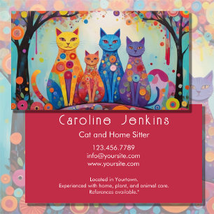 Tarjeta De Visita Ilustración caprichosa de gatos coloridos