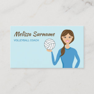 Tarjeta De Visita Ilustracion Chica de entrenador de voleibol de cla