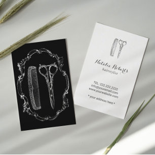 Tarjeta De Visita ilustracion Comb y tijera del cabello de época