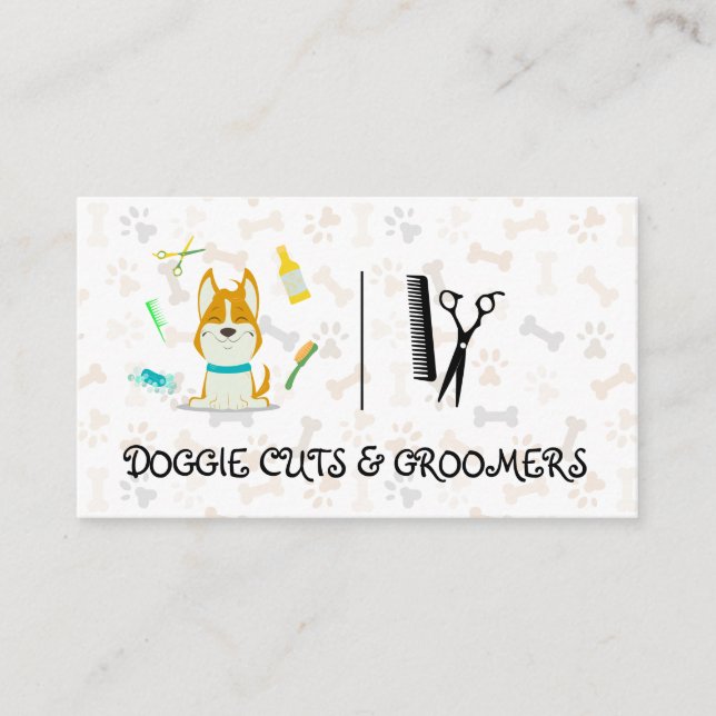 Tarjeta De Visita Ilustracion Cute Dog | Herramientas y tijeras de G (Anverso)