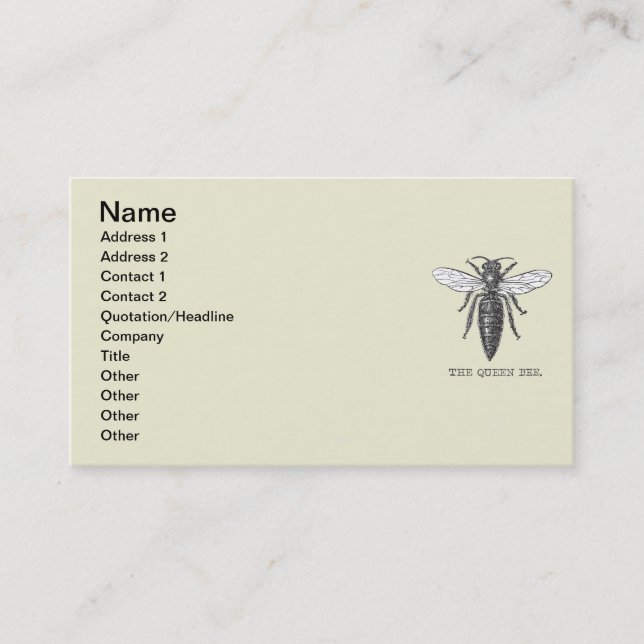 Tarjeta De Visita Ilustracion de antigüedades de insectos de Queen B (Anverso)