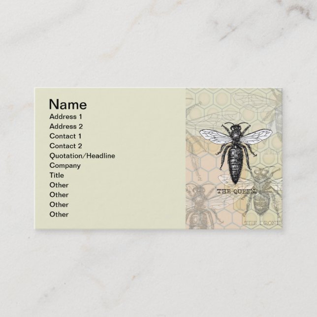Tarjeta De Visita Ilustracion de antigüedades de insectos de Queen B (Anverso)