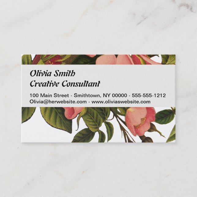 Tarjeta De Visita Ilustracion de arte Rosa de flores de época (Anverso)