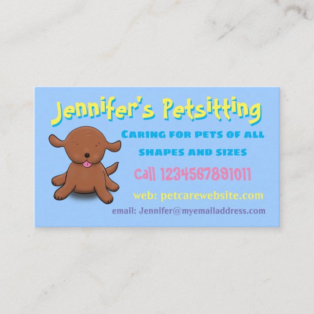 Tarjeta De Visita Ilustracion de cachorro lindo servicio de sentada  (Anverso)