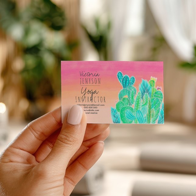 Tarjeta De Visita Ilustracion de cactus exótico tropical moderno yog (Modern tropical exotic cactus illustration yoga business card)