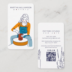 Tarjeta De Visita Ilustración de cerámica de alfarería femenina retr