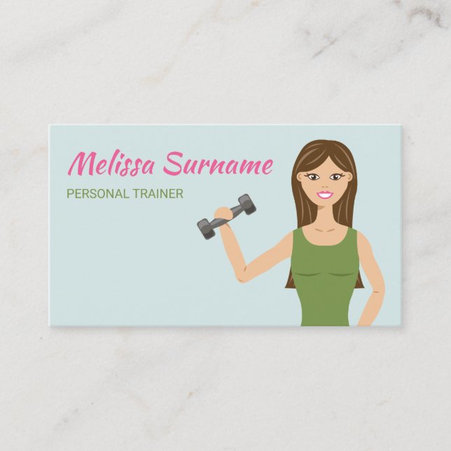 Tarjeta De Visita Ilustracion de Chica de fitness de clase personal  (Anverso)