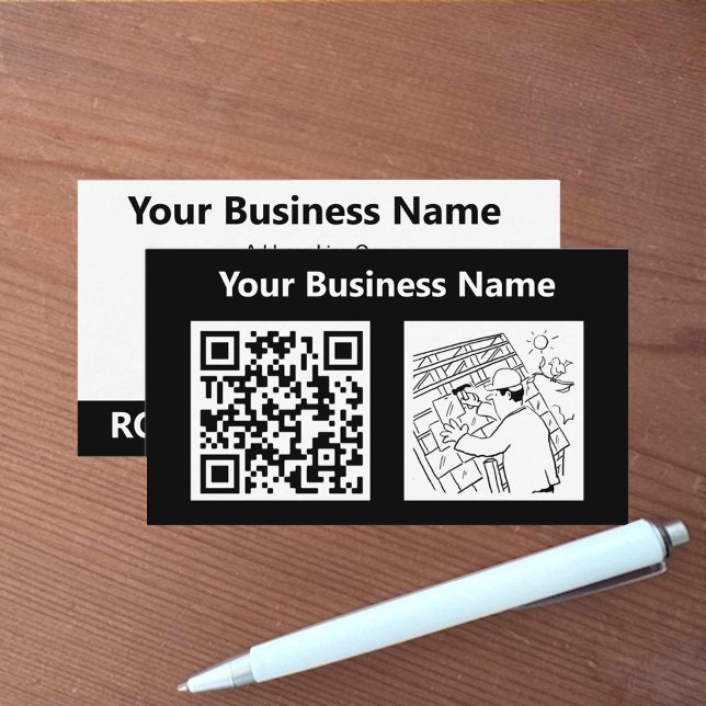 Tarjeta De Visita Ilustracion de contratista de techo y código QR (Subido por el creador)