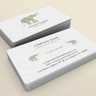 Tarjeta De Visita Ilustración de elefante floral colorido